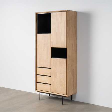 Dulap din lemn natur cu accente negre și picioare metalice 89.5 x 40 x 204 cm – imagine principală Colectia noua - Dulap din lemn natur cu accente negre și picioare metalice 89.5 x 40 x 204 cm – imagine principală