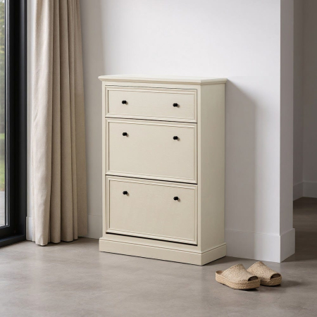 Sifoniere si Dulapuri - Dulap pantofi gri deschis din MDF și lemn de pin cu 3 compartimente 80 x 28 x 108 cm