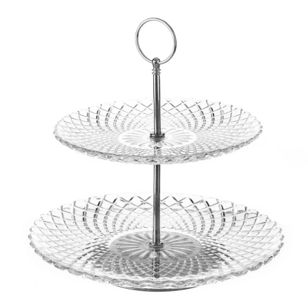 Colectia noua - Etajeră cu două nivele din sticlă transparentă, cu mandala în relief și tijă metalică