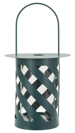 Obiecte decorative - Felinar decorativ din metal si sticla verde petrol cu model diagonal