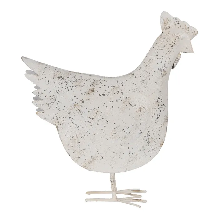 Animale - Figurină găină alb uzat exterior|Decorațiuni rustice versatile