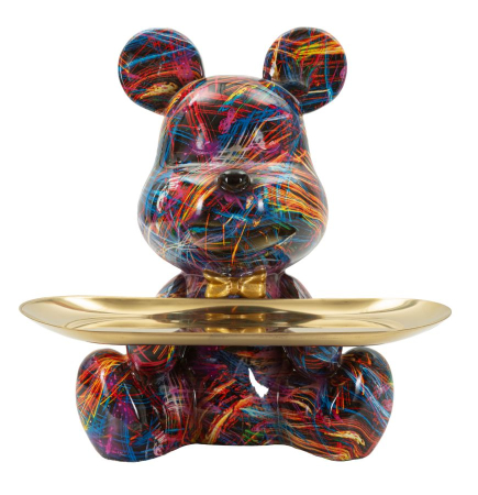 Statuete si Sculpturi - Figurina decorativa catel multicolor din polirasina cu tava aurie