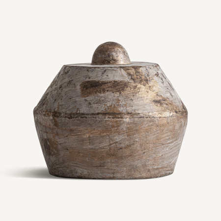 Colectia noua - Figurină decorativă rotundă din bronz cu patină cenușie și aurie și buton bombat