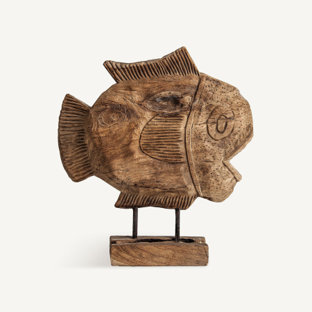 Figurine - Figurină decorativă din lemn de tec cu finisaj maro învechit