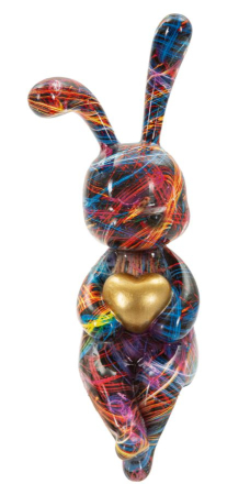Statuete si Sculpturi - Figurina decorativa Iepuras multicolor din polirasina cu inima aurie