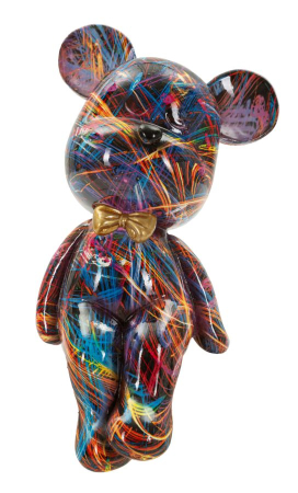 Statuete si Sculpturi - Figurina decorativa ursulet modern multicolor din polirasina cu funda aurie