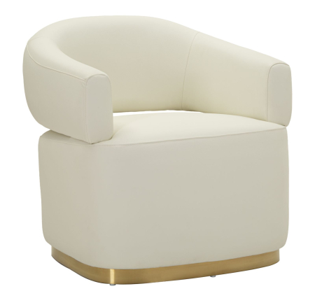 Mobilier - Fotoliu alb tapițat cu bază aurie și design curbat modern
