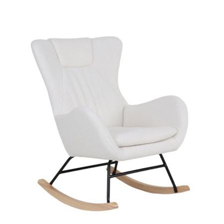 Mobilier - Fotoliu balansoar din stofă albă cu cadru metalic și tălpi din lemn