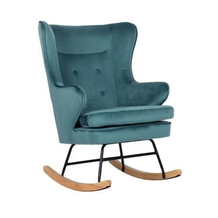 Fotolii camera copii - Fotoliu balansoar dormitor din catifea verde smarald cu bază din lemn natural ROCKER