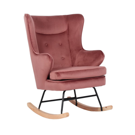 Fotolii camera copii - Fotoliu balansoar living din catifea roz cu bază din lemn natural ROCKER