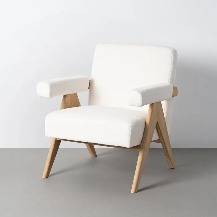 Mobilier - Fotoliu bej din stofă texturată