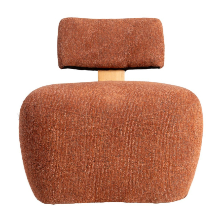 Fotoliu cărămiziu din stofă și lemn cu design minimalist în stil japandi [4]