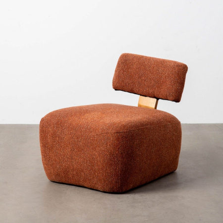 Fotoliu cărămiziu din stofă și lemn cu design minimalist în stil japandi [6]