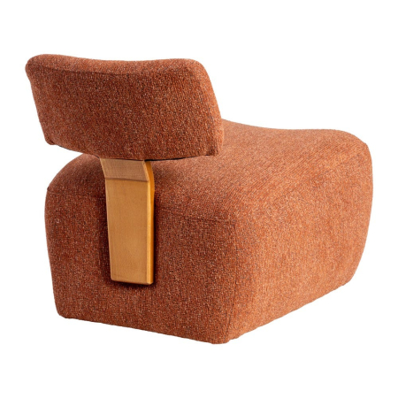 Fotoliu cărămiziu din stofă și lemn cu design minimalist în stil japandi [3]