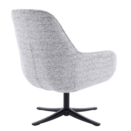 Fotoliu rotativ alb Tiffany – imagine laterală cu bază metalică și tapițerie textilă albă cu model discret [2]