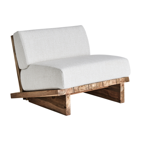 Mobilier Gradina in Stil Contemporan - Fotoliu de exterior cu stofă albă și lemn de tec reciclat Pure