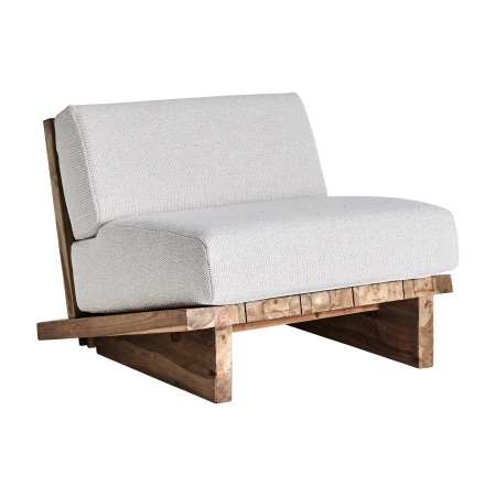 Mobilier Gradina in Stil Contemporan - Fotoliu de exterior cu stofă crem și lemn de tec reciclat Pure
