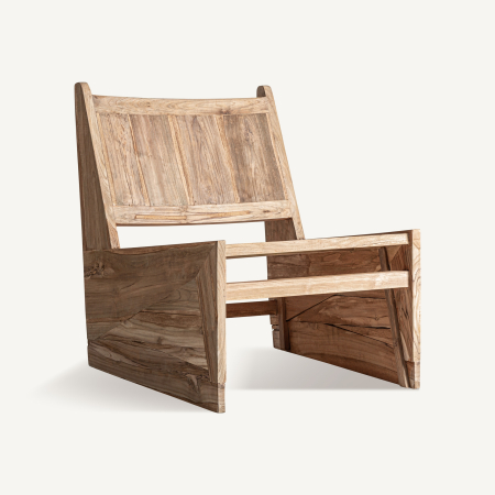 Mobilier - Fotoliu din lemn de tec cu panouri masive geometrice și un spătar înclinat vizibil