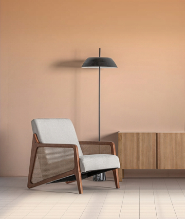 Fotolii - Fotoliu din ratan maro cu sezut tapitat si structura din lemn