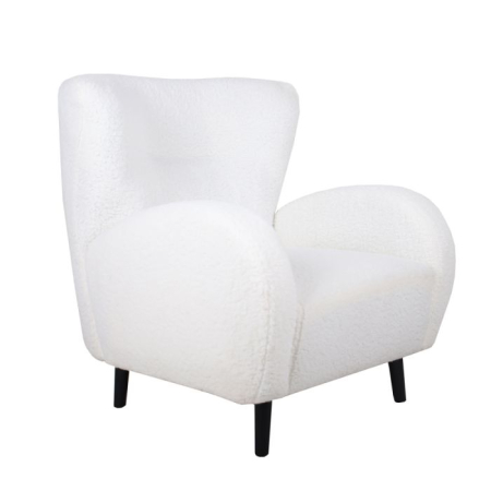 Mobilier - Fotoliu din stofă bucle alb cu picioare din lemn negre