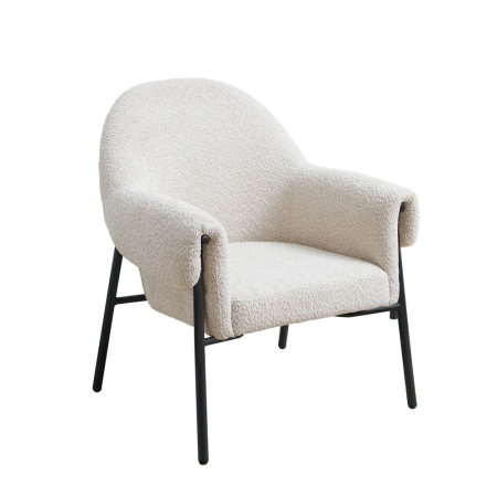 Mobilier - Fotoliu din stofă chenille crem cu picioare metalice negre
