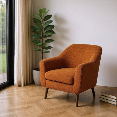 Fotolii - Fotoliu din stofă teracotă cu picioare din lemn design scandinav