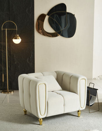 Fotolii - Fotoliu bej elegant stil glamour CreativDeco cu picioare aurii