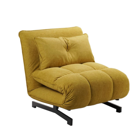 Fotolii in Stil Scandinav - Fotoliu extensibil din stofă galben ocru chenille cu bază metalică