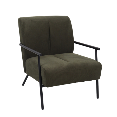 Fotolii - Fotoliu living din catifea raiată verde măsliniu închis cu structură metal negru