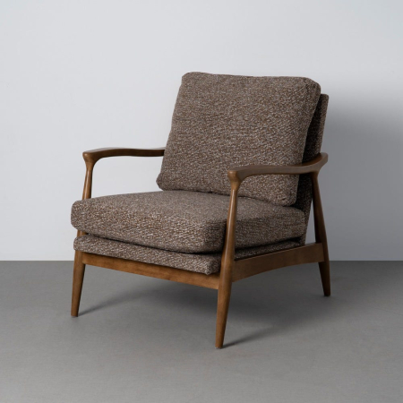 Mobilier - Fotoliu living din stofă maro și lemn de cauciuc
