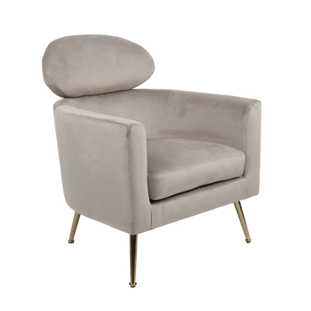 Fotolii - Fotoliu living elegant tapițat catifea bej cu picioare metalice aurii TESTA