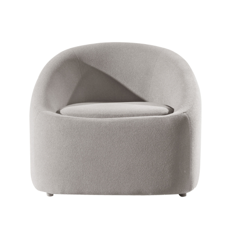 Fotolii - Fotoliu living rotund tapițat bouclé crem cu structură din lemn fag