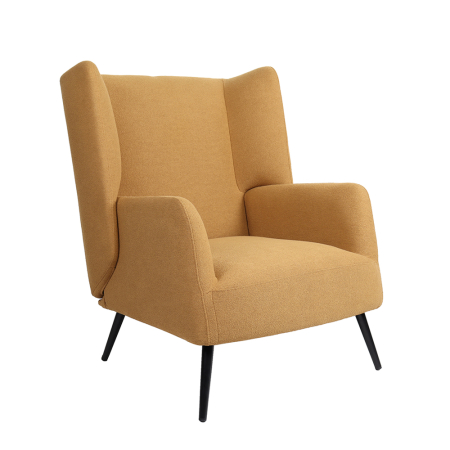 Fotolii - Fotoliu living tapițat bouclé muștar cu structură din lemn de cauciuc