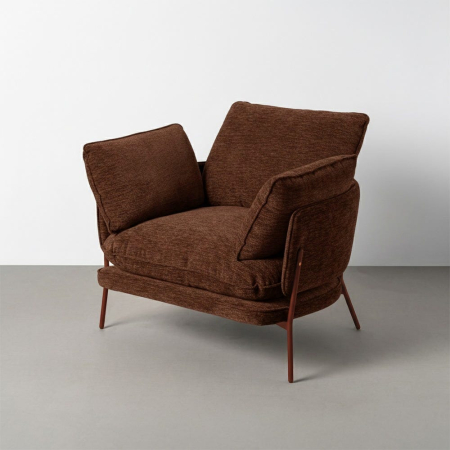 Fotolii - Fotoliu maro inchis din stofa cu structura metalica