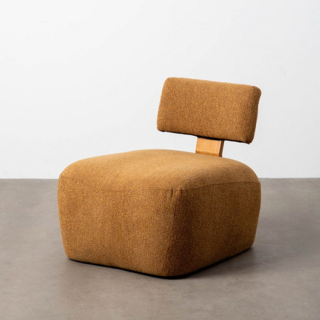 Fotoliu muștar din stofă și lemn cu design minimalist în stil japandi [6]