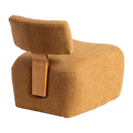 Fotoliu muștar din stofă și lemn cu design minimalist în stil japandi [3]