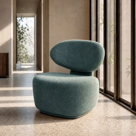 Fotolii in Stil Scandinav - Fotoliu pentru living din stofă albastră cu structură din lemn