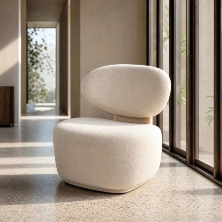 Mobilier - Fotoliu pentru living din stofă crem cu structură din lemn