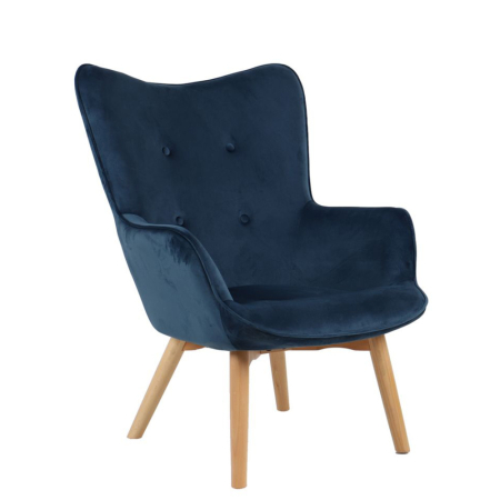 Stil de design - Fotoliu pentru living sau HoReCa albastru din catifea cu picioare naturale POP UP