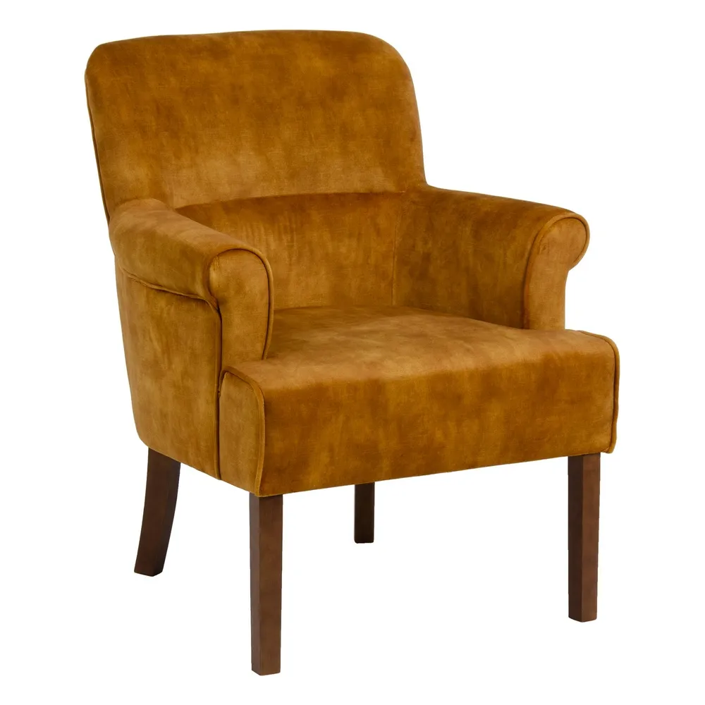 Mobilier - Fotoliu Refined Galben Ocru din Stofă și Lemn | 77 x 64 x 88 cm