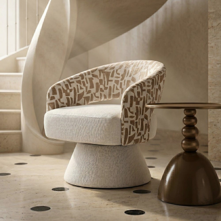 Fotolii - Fotoliu rotativ crem bej cu brațe design contemporan interior