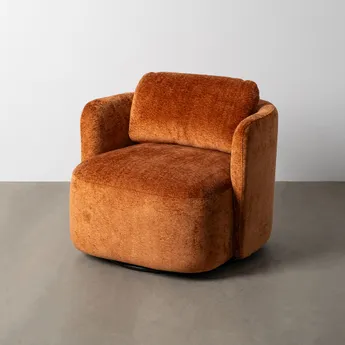 Fotolii - Fotoliu rotativ teracota tapitat din stofă cu brațe rotunjite