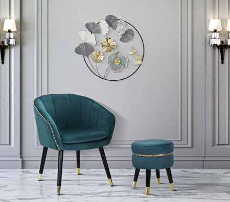 Fotoliu rotund colorat verde-albastriu insertii aurii CreativDeco [7]