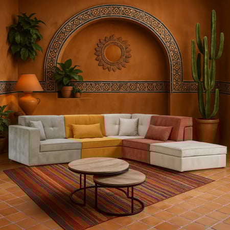 Fotoliu colțar Mexico bej – imagine decorativă ambient [1]