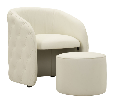 Mobilier - Fotoliu tapițat alb tip scoică cu taburet rotund inclus design elegant