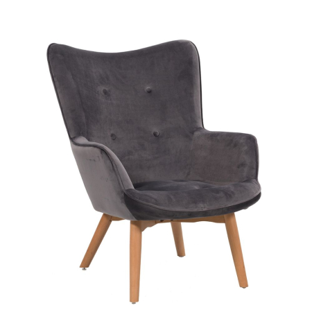 Fotolii - Fotoliu din catifea gri cu picioare din lemn natural POP UP