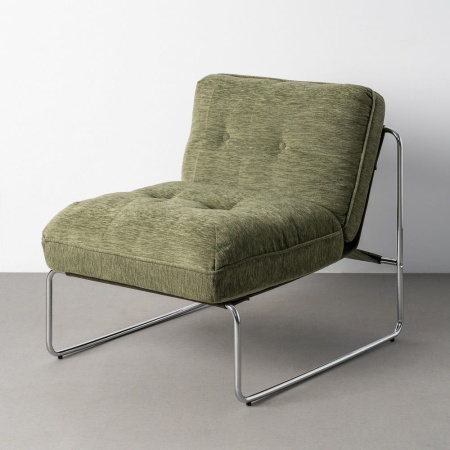 Fotolii in Stil Modern - Fotoliu tapitat verde din stofa cu perne capitonate si structura din metal cromat