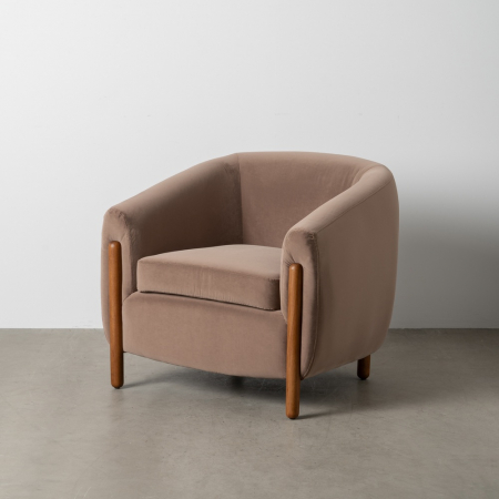 Fotolii - Fotoliu taupe catifea si lemn|Fotolii premium pentru decor rafinat