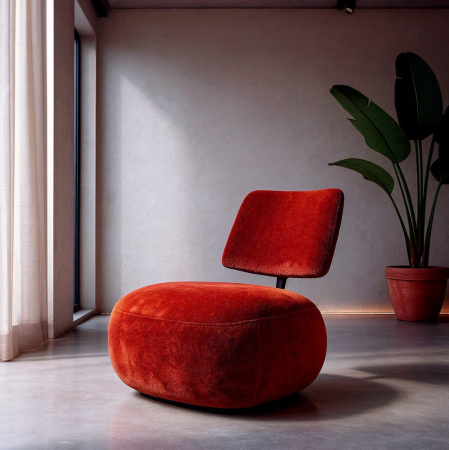 Fotolii - Fotoliu teracotă din stofă cu spătar jos și design minimalist