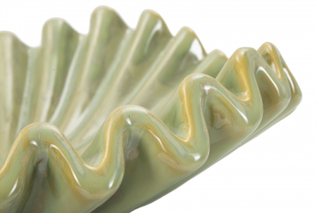Fructieră decorativă modernă verde ceramică cu formă ondulată, model Venice [3]